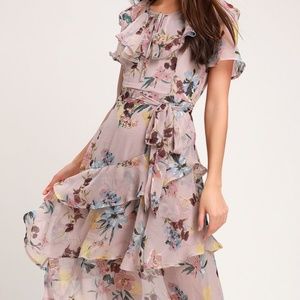 Band of Gypsies Sunny Mauve Floral Print Ruffles M